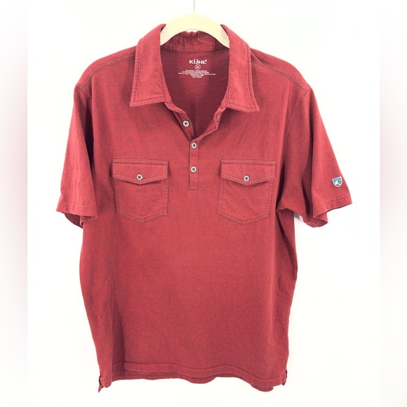 Kuhl Mens Two Pocket Polo Shirt Size M Red Short Sleeve Cotton Blend Collared - Picture 1 of 11